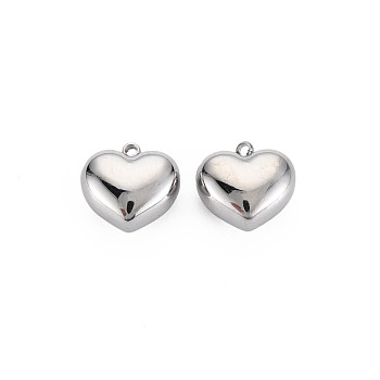 304 Stainless Steel Charms, Heart, Stainless Steel Color, 10x10x6mm, Hole: 1.2mm