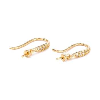 Rack Plating Brass Micro Pave Cubic Zirconia Earring Hooks, with Pin Bails, Long-Lasting Plated, Real 14K Gold Plated, 20mm, 20 Gauge, Pin: 0.8mm, Bail Pin: 0.5mm
