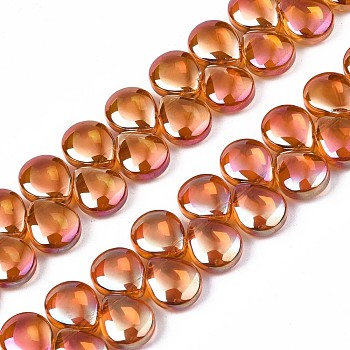 Electroplate Glass Beads Strand, AB Color, Teardrop, Coral, 10x12x5mm, Hole: 0.8mm, about 82~99pcs/strand, 16.93 inch~ 23.23 inch(43~59cm)