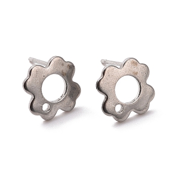 201 Stainless Steel Stud Earring Findings, with Hole and 316 Stainless Steel Pin, Flower, Stainless Steel Color, 10x10mm, Hole: 1.2mm, Pin: 0.7mm