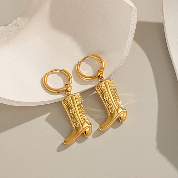 Stainless Steel Shoes Hoop Earrings, Real 18K Gold Plated, 41x16mm