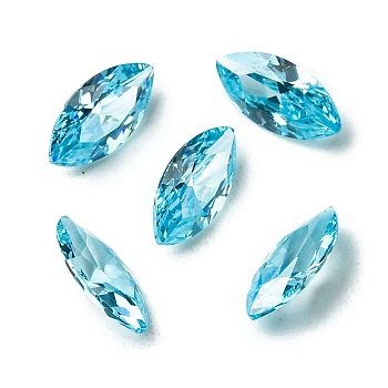 Cubic Zirconia Cabochons, Point Back, Horse Eye, Dark Turquoise, 12x6x3mm