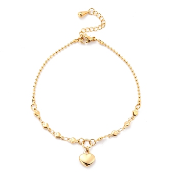 304 Stainless Steel Heart Charm Bracelets, with Link Chains and Lobster Claw Clasps, Golden, 7-1/2 inch(19cm)