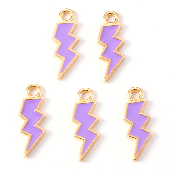 Alloy Enamel Pendants, Lightning Bolt, Light Gold, Purple, 20x7x1.5mm, Hole: 2mm