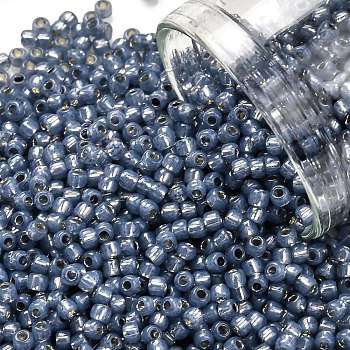 TOHO Round Seed Beads, Japanese Seed Beads, (2102) Silver Lined Milky Montana Blue, 11/0, 2.2mm, Hole: 0.8mm, about 5555pcs/50g