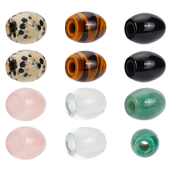 12Pcs 6 Styles Natural & Synthetic Mixed Gemstone European Beads Sets, Large Hole Beads, Barrel, 17~19x15~16mm, Hole: 5.5mm, 2pcs/style