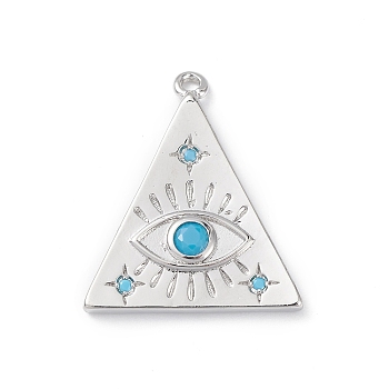 Rack Plating Brass Pendants, with Synthetic Turquoise, Triangle with Eye Charms, Long-Lasting Plated, Cadmium Free & Lead Free, Platinum, 21.5x18.5x2mm, Hole: 1.2mm