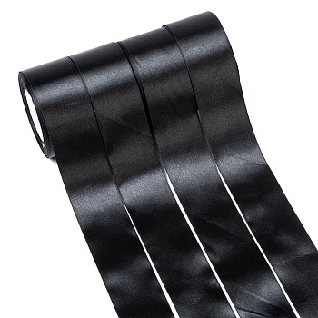 Single Face Satin Ribbon, Polyester Ribbon, Black, 2 inch(50mm), about 25yards/roll(22.86m/roll), 100yards/group(91.44m/group), 4rolls/group