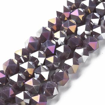 Electroplate Opaque Glass Beads Strands, AB Color Plated, Faceted, Round, Medium Orchid, 5.5x5.5x5.5mm, Hole: 1mm, about 97~99pcs/strand, 20.87 inch~21.26 inch(53cm~54cm)