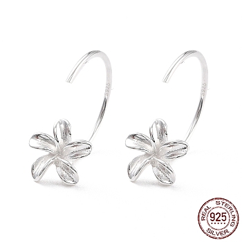 Flower 925 Sterling Silver Stud Earrings for Girl Women, Dainty Minimalist Open Hoop Earrings, Silver, 14mm, Pin: 1mm