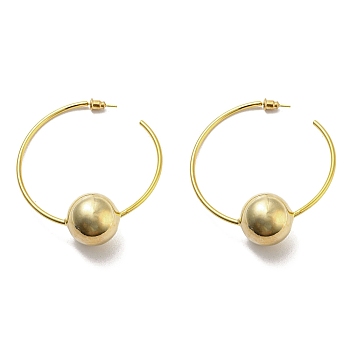 Brass Round Beaded Ring Stud Earrings, Half Hoop Earrings for Women, Golden, 64x57x2mm