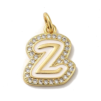 Brass Micro Pave Cubic Zirconia Pendants, with Jump Rings, Real 18K Gold Plated, Letter Z, 18.5x15.5x2mm, Hole: 3.8mm