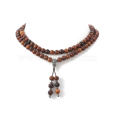 Alloy Gourd Tassel Pendant Necklace with Wood Beaded Chains for Women(NJEW-JN04181)-2