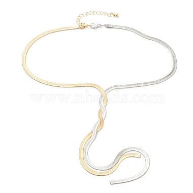 Two Tone Brass Herringbone Chains Lariat Necklaces(NJEW-P289-07G)-2