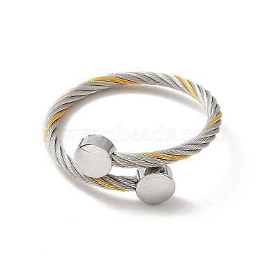 304 Stainless Steel Twist Rope Open Cuff Bangle with Flat Round Beaded for Women(BJEW-P283-52)-2