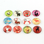 Half Round/Dome Christmas Reindeer/Stag Pattern Glass Flatback Cabochons for DIY Projects, Mixed Color, 12x4mm(X-GGLA-Q037-12mm-39)
