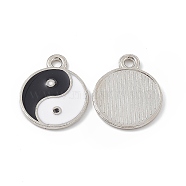 Alloy Enamel Pendants, Platinum, Flat Round with Yin Yang Pattern Charm, Platinum, 17.5x14.5x1mm, Hole: 1.8mm(X-FIND-C019-44P)