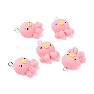 Resin Pendants, with Iron Accessories, Octopus, Pink, 26x19x9mm, Hole: 2mm(X-RESI-K018-06)