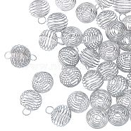Iron Wire Pendants, Spiral Bead Cage Pendants, Round, Platinum, 15~16x14mm, Hole: 4~5mm, 100pcs/box(FIND-HY0001-75)