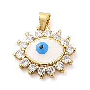 Real 18K Gold Plated Brass Enamel Pendants, with Glass, Eye Charms, White, 17.5x19.5x4.5mm, Hole: 5x3.5mm(KK-A198-04G)