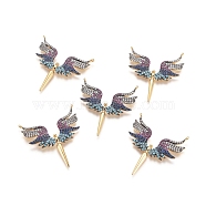 Brass Micro Pave Cubic Zirconia Pendants, Wing, Colorful, Gunmetal & Golden, 35x32x3mm, Hole: 1.4mm(ZIRC-G161-01A)
