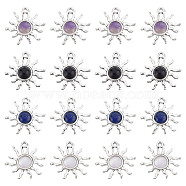 20Pcs Natural Gemstone Pendants, Sun Charm, with Antique Silver Plated Alloy Findings, Mixed Dyed and Undyed, 25x26x4mm, Hole: 2mm(FIND-SC0003-99)