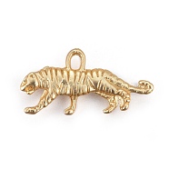 Tibetan Style Alloy Pendants, Tiger, Lead Free & Nickel Free & Cadmium Free, Real 18K Gold Plated, Matte Gold Color, 11x22x2.5mm, Hole: 1.5mm(X-TIBEP-T002-09MG-NR)