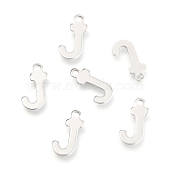 201 Stainless Steel Charms, Alphabet, Letter.J, 12.1x7x0.6mm, Hole: 1.2mm(X-STAS-C021-06P-J)