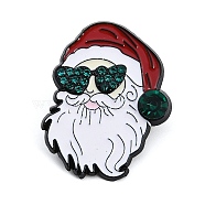 Christmas Series Enamel Pins, Black Alloy Rhinestone Brooches, Santa Claus, 33.5x27.5mm(JEWB-Z033-03EB-B)