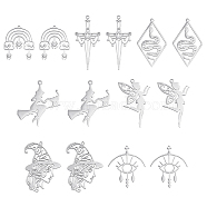 14Pcs 7 Style 201 Stainless Steel Pendants, Laser Cut, Manual Polishing, Mix-shaped, Stainless Steel Color, 36~45x21~35x1mm, Hole: 1.5~2mm, 2pcs/style(STAS-CA0001-37)