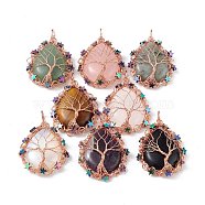 Natural & Synthetic Mixed Gemstone Big Pendants, Teardrop Charms, with Rack Plating Rose Gold Plated Copper Wire Tree and Non-magnetic Hematite Star Beads, Cadmium Free & Lead Free, 63~65x39~43x9~11mm, Hole: 6~6.5x4.5~5mm(G-L524-09RG)
