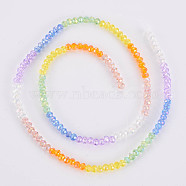 Transparent 7 Colors Electroplate Glass Beads Strands, Segmented Multi-color Beads, AB Color Plated, Faceted Abacus, Mixed Color, 3.5x3mm, Hole: 0.6mm, about 147pcs/strand, 16.14 inch(41cm)(X-EGLA-T020-09)