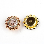 Rhinestone Buttons,  with Golden Tone Zinc Alloy Findings, Flower, Light Peach, 14x5mm, 200pcs/bag(RB-TAC0004-01B)