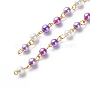Handmade Glass Pearl Beaded Chains, with Brass Eye Pins, Unwelded, Blue Violet, 13x6mm, about 3.28 Feet(1m)/Strand(AJEW-JB01136-02)
