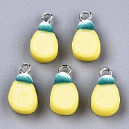 Handmade Polymer Clay Charms, with Platinum Tone Iron Findings, Mango, Yellow, 14~16x8x5mm, Hole: 1.8mm(CLAY-T016-60)