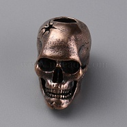 Brass European Beads, Large Hole Beads, Skull, Red Copper, 21x14x20mm, Hole: 6mm(FIND-WH0152-46R)