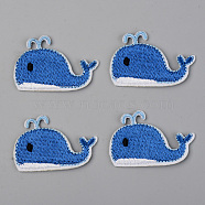 Computerized Embroidery Cloth Iron on/Sew on Patches, Appliques, Costume Accessories, Whale Shape, Blue, 28x44x1mm(DIY-S040-041)