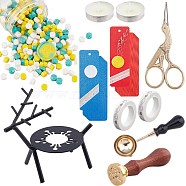 CRASPIRE DIY Scrapbook Making Kits, Including Iron Wax Furnace, Brass Spoon, Sealing Wax Particles, Blank Kraft Paper Card, Stainless Steel Scissors, Candle, Adhesive Tapes, Mixed Color, 10.5x7.5x10cm, 1pc(DIY-CP0005-31)