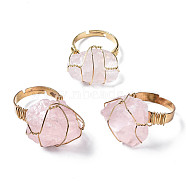 Adjustable Natural Rose Quartz Finger Rings, with Light Gold Brass Findings, Nuggets, US Size 8 1/4(18.3mm)(RJEW-T019-02H-KC)