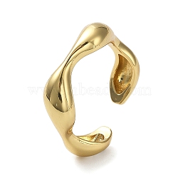 Rack Plating Brass Twist Wave Open Cuff Rings for Women, Lead Free & Cadmium Free, Long-Lasting Plated, Real 18K Gold Plated, US Size 6 3/4(17.1mm)(RJEW-Q777-08G)