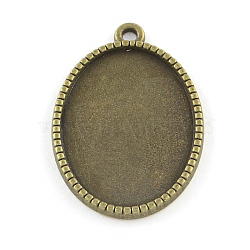 Tibetan Style Alloy Oval Pendant Cabochon Settings, Cadmium Free & Nickel Free & Lead Free, Antique Bronze, Tray: 18x13mm, 24x16x2mm, Hole: 2mm, about 675pcs/1000g(TIBEP-Q045-067A-AB-NR)