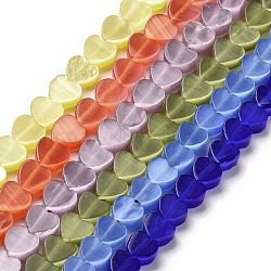 Cat Eye Beads Strands, Heart, Mixed Color, 6x6x3~3.5mm, Hole: 1mm, about 66~67Pcs/strand, 14.57~14.96 inch(37~38cm)(CE-C006-09B)