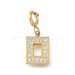 Rectangle 304 Stainless Steel Rhinestone Pendant Decorations, with Spring Ring Clasps, Ion Plating(IP), Real 18K Gold Plated, 17mm(STAS-H202-15G)