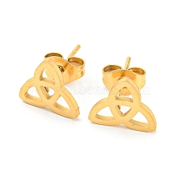 304 Stainless Steel Stud Earrings, Trinity Knot, Golden, 8.5x10mm(EJEW-P235-01G)