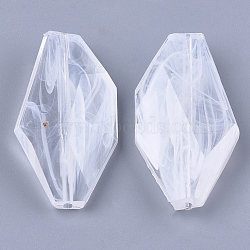 Acrylic Beads, Imitation Gemstone, Faceted, Polygon, Clear & White, 40x21.5x8mm, Hole: 1.8mm, about 126pcs/500g(OACR-T006-065)