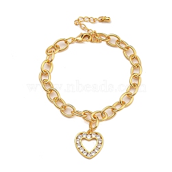 Brass Micro Pave Cubic Zirconia Bracelets, Alloy Enamel Heart Charm Bracelet for Women, Real 18K Gold Plated, 7 inch(17.7cm), Pendant: 15.5x15mm(BJEW-U008-15G)