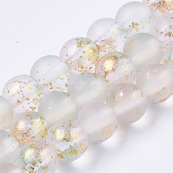Frosted Spray Painted Glass Beads Strands, with Golden Foil, Round, Alice Blue, 6~7mm, Hole: 1.2~1.5mm, about 65~67pcs/Strand, 14.76 inch~15.12 inch(37.5~38.4cm)(X-GLAA-N035-03B-C07)