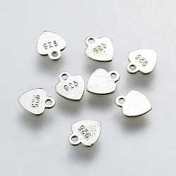 925 Sterling Silver Charms, Heart Carved 925, Platinum, 6x5x0.2mm, Hole: 1mm(X-STER-K037-050A)