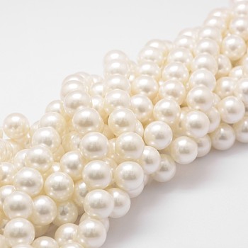 Shell Pearl Bead Strands, Grade A, Round, Floral White, 14mm, Hole: 1mm, about 28~29pcs/strand, 16 inch