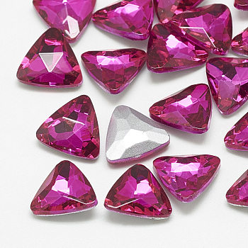 Pointed Back Glass Rhinestone Cabochons, Back Plated, Faceted, Triangle, Rose, 11x12x4.5mm